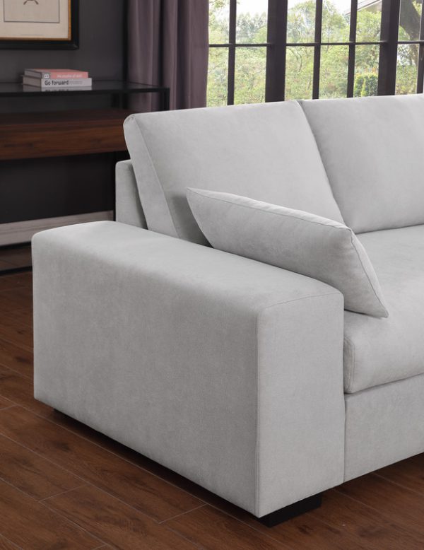 Joshua 100"W Light Gray Woven Fabric Sectional Sofa with Right Facing Chaise and Console Ottoman - Image 3