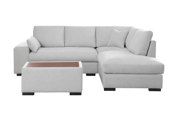 Joshua 100"W Light Gray Woven Fabric Sectional Sofa with Right Facing Chaise and Console Ottoman - Image 6