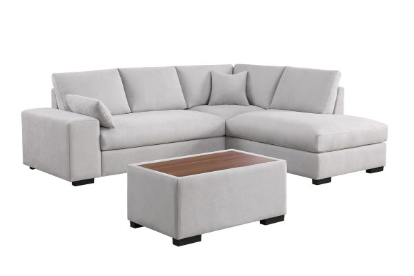 Joshua 100"W Light Gray Woven Fabric Sectional Sofa with Right Facing Chaise and Console Ottoman - Image 9