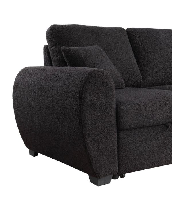 Veronica 95"W Black Teddy Fleece Reversible Sleeper Sectional Sofa with Storage Chaise - Image 4