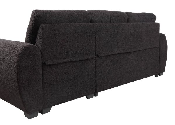 Veronica 95"W Black Teddy Fleece Reversible Sleeper Sectional Sofa with Storage Chaise - Image 2