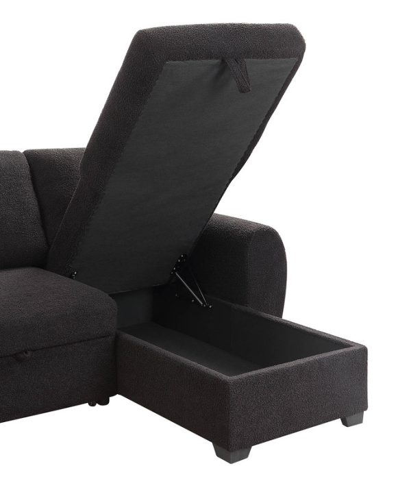 Veronica 95"W Black Teddy Fleece Reversible Sleeper Sectional Sofa with Storage Chaise - Image 3