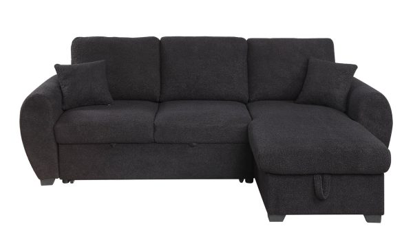 Veronica 95"W Black Teddy Fleece Reversible Sleeper Sectional Sofa with Storage Chaise - Image 5