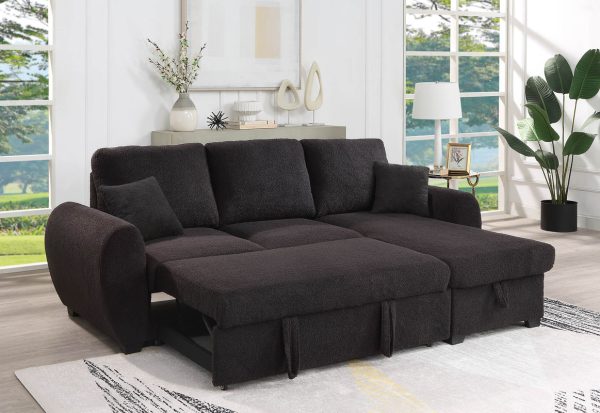 Veronica 95"W Black Teddy Fleece Reversible Sleeper Sectional Sofa with Storage Chaise - Image 6