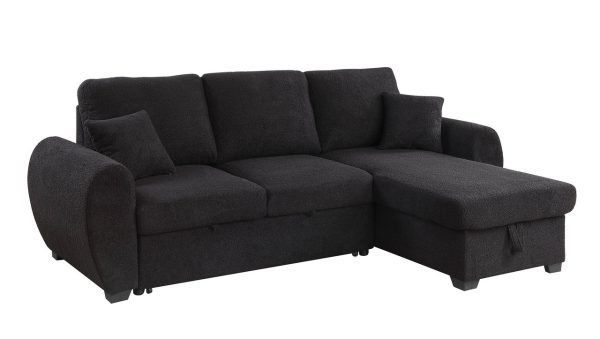 Veronica 95"W Black Teddy Fleece Reversible Sleeper Sectional Sofa with Storage Chaise - Image 7