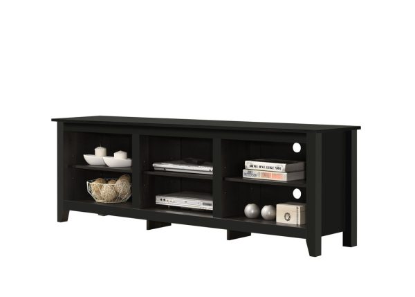 Benito Black 70"W TV Stand with Open Shelves and Cable Management - Image 6