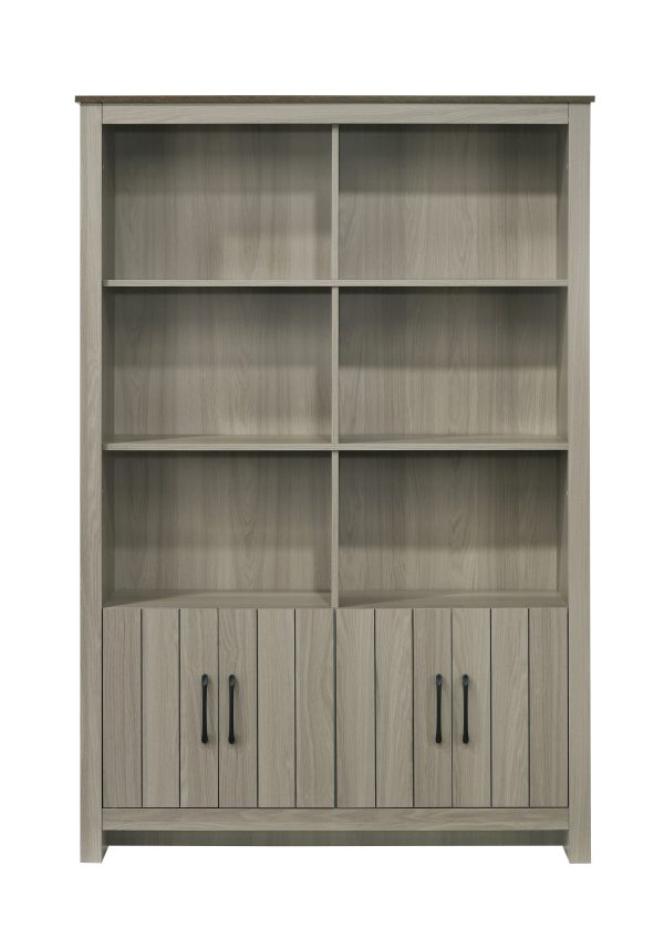 Nyla 47"W Gray Oak Bookcase Shelf with Cabinet Doors - Image 4