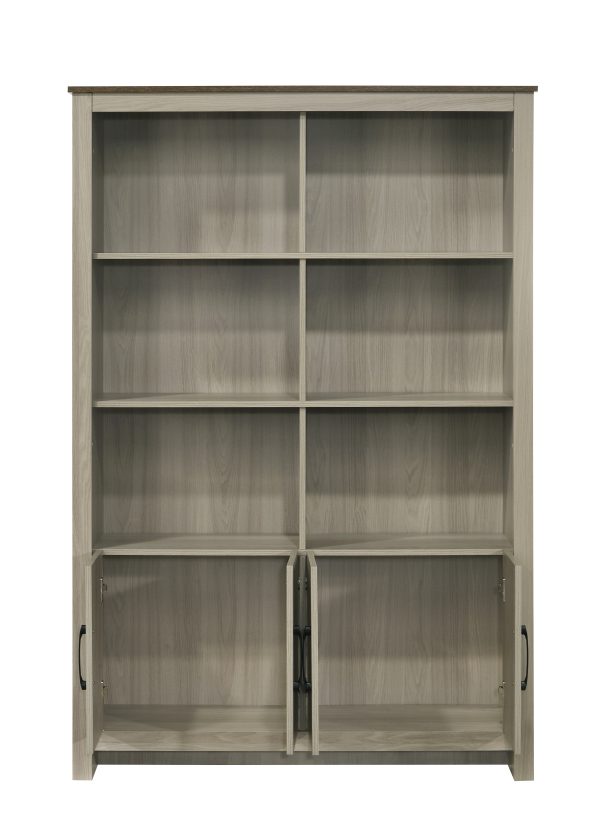 Nyla 47"W Gray Oak Bookcase Shelf with Cabinet Doors - Image 3