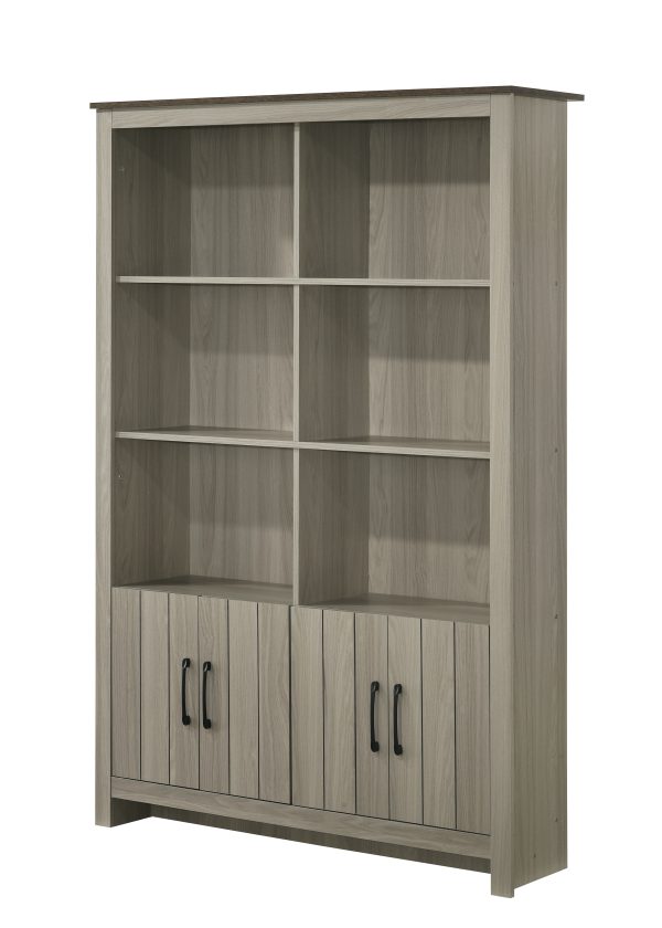 Nyla 47"W Gray Oak Bookcase Shelf with Cabinet Doors - Image 2