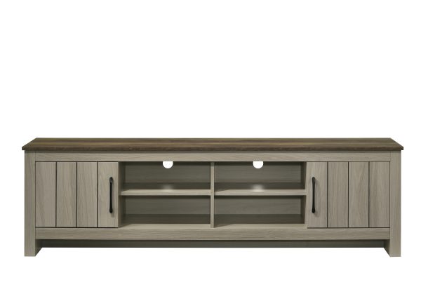 Nyla 68.5"W Gray Oak TV Stand with Shelves and Cabinet Doors - Image 4