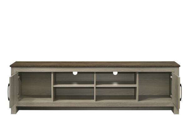 Nyla 68.5"W Gray Oak TV Stand with Shelves and Cabinet Doors - Image 3