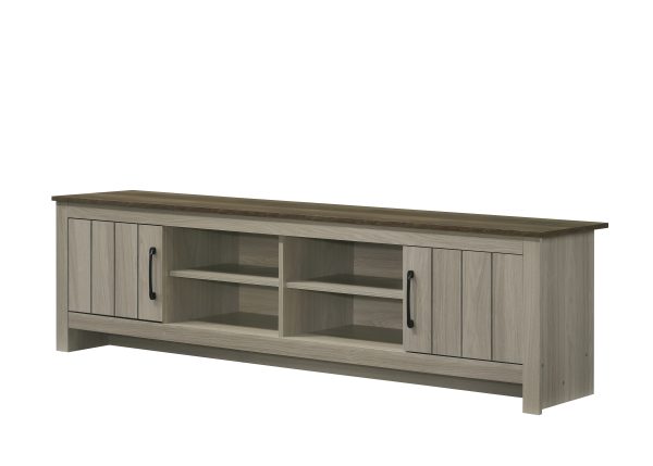 Nyla 68.5"W Gray Oak TV Stand with Shelves and Cabinet Doors - Image 5