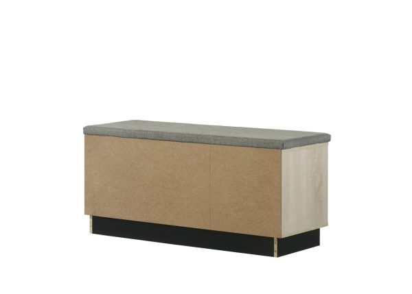 Brett 38.5"W Oak Finish Shoe Cabinet with Sliding Doors, Upholstered Top - Image 2