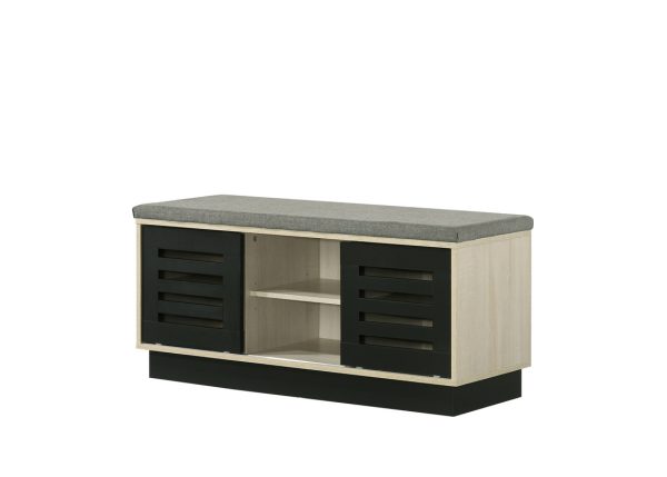 Brett 38.5"W Oak Finish Shoe Cabinet with Sliding Doors, Upholstered Top - Image 5