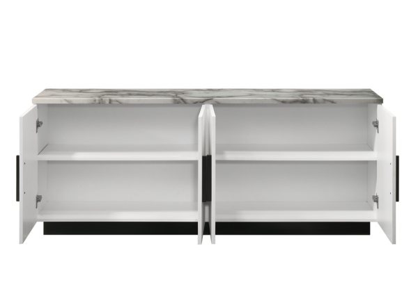 Matilda 63"W White Cabinet Console Table with White Faux Marble Top - Image 4