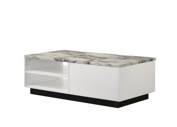 Matilda 47"W White Coffee Table with White Faux Marble Top - Image 4