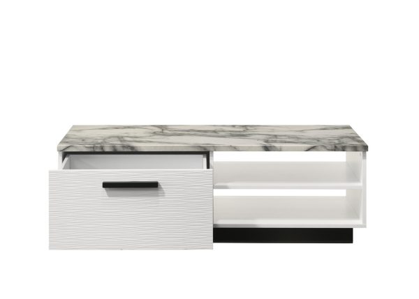 Matilda 47"W White Coffee Table with White Faux Marble Top - Image 5