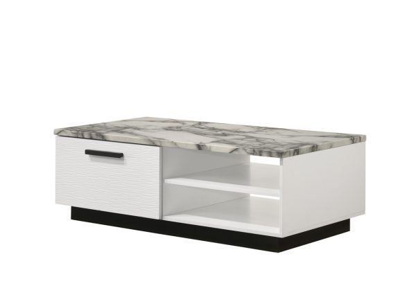 Matilda 47"W White Coffee Table with White Faux Marble Top - Image 6