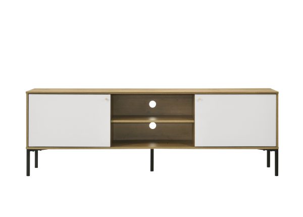 Burke 70"W White and Oak 2-Door TV Stand - Image 4