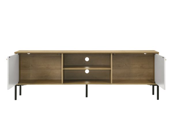 Burke 70"W White and Oak 2-Door TV Stand - Image 3