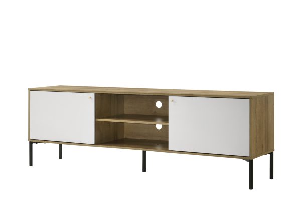 Burke 70"W White and Oak 2-Door TV Stand - Image 5