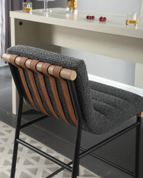 Lahni 17.75"W Dark Gray Boucle Fabric Counter Height Chair - Image 7