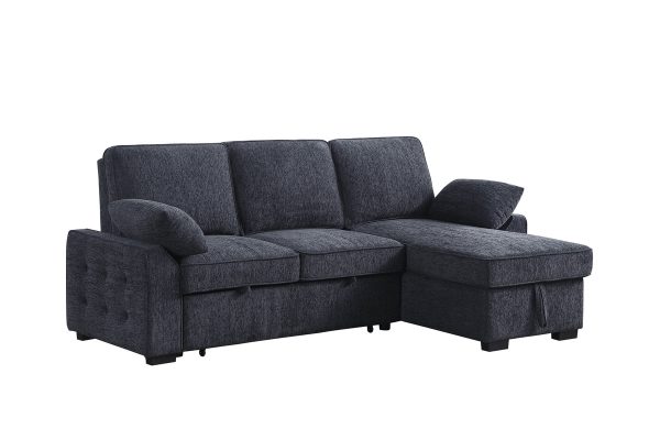 Mackenzie 91"W Dark Gray Chenille Fabric Sleeper Sectional with Right-Facing Storage Chaise, Drop-Down Table, Cup Holders and Charging Ports - Image 2