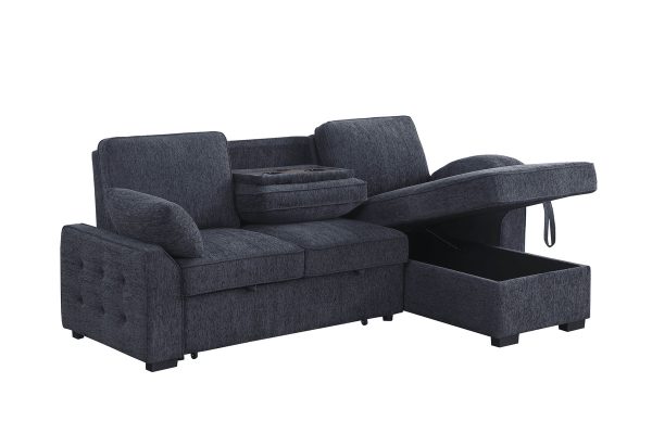 Mackenzie 91"W Dark Gray Chenille Fabric Sleeper Sectional with Right-Facing Storage Chaise, Drop-Down Table, Cup Holders and Charging Ports - Image 9