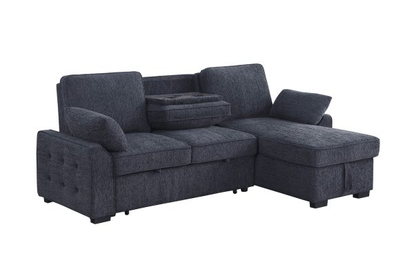 Mackenzie 91"W Dark Gray Chenille Fabric Sleeper Sectional with Right-Facing Storage Chaise, Drop-Down Table, Cup Holders and Charging Ports - Image 8