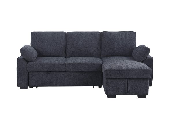Mackenzie 91"W Dark Gray Chenille Fabric Sleeper Sectional with Right-Facing Storage Chaise, Drop-Down Table, Cup Holders and Charging Ports - Image 7