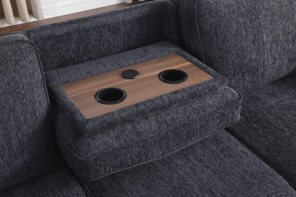 Mackenzie 91"W Dark Gray Chenille Fabric Sleeper Sectional with Right-Facing Storage Chaise, Drop-Down Table, Cup Holders and Charging Ports - Image 5