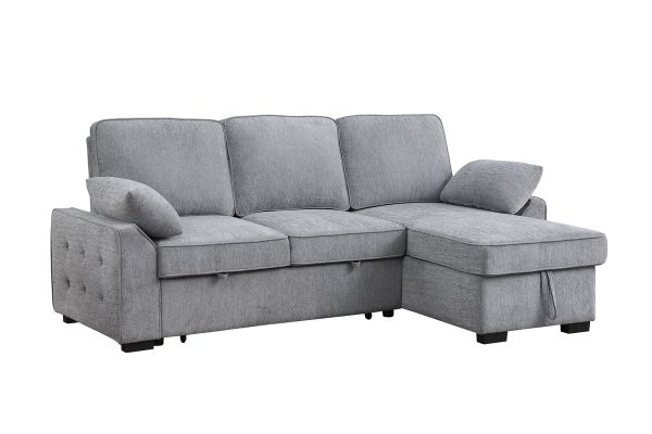 Mackenzie 91"W Light Gray Chenille Fabric Sleeper Sectional with Right-Facing Storage Chaise, Drop-Down Table, Cup Holders and Charging Ports - Image 6