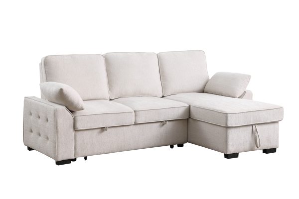 Mackenzie 91"W Beige Chenille Fabric Sleeper Sectional with Right-Facing Storage Chaise, Drop-Down Table, Cup Holders and Charging Ports - Image 9