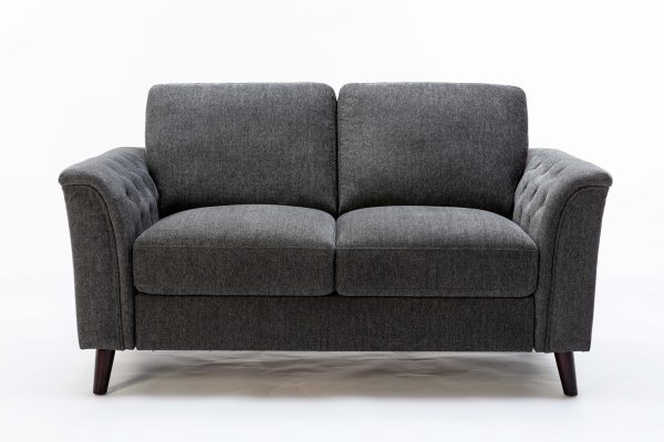 Stanton 61"W Dark Gray Linen Loveseat with Tufted Arms - Image 2