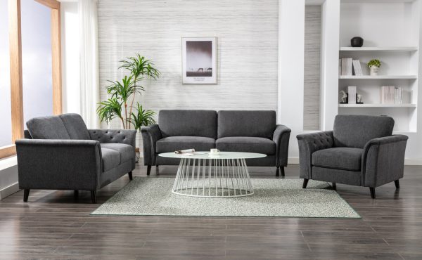Stanton 61"W Dark Gray Linen Loveseat with Tufted Arms - Image 3
