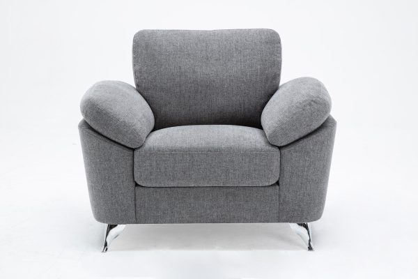 Villanelle 42.5"W Light Gray Linen Chair with Chrome Finish Legs - Image 8