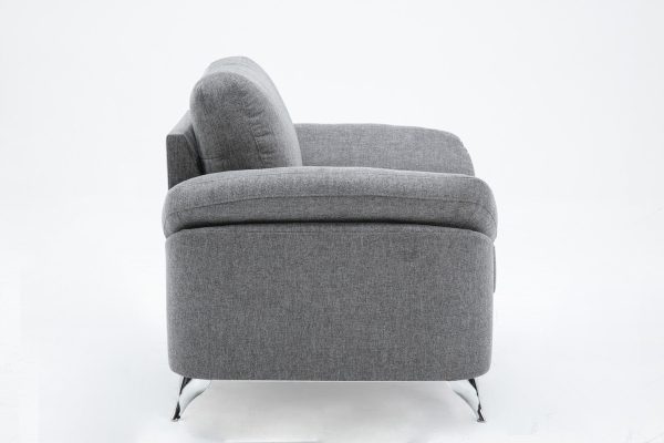 Villanelle 42.5"W Light Gray Linen Chair with Chrome Finish Legs - Image 4