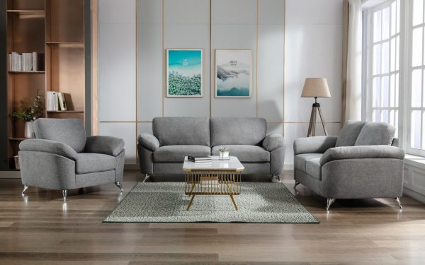 Villanelle 42.5"W Light Gray Linen Chair with Chrome Finish Legs - Image 9