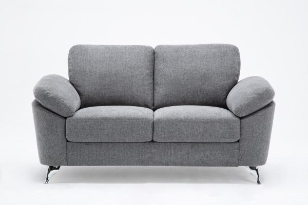 Villanelle 63.5"W Light Gray Linen Loveseat with Chrome Finish Legs - Image 2