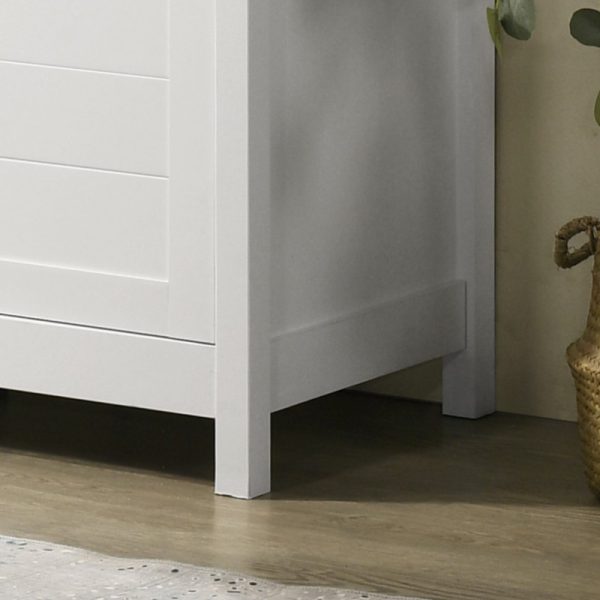 Claire 35"W White Storage Cabinet with Oak Accent Finish and Framed Slatted Panel Design - Image 4