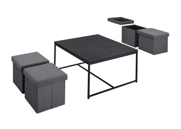 Caitlin 35"W Black Wood Grain 5 Piece Coffee Table Set - Image 4