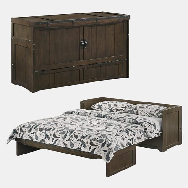 NIGHT & DAY Furniture Murphy Cube Cabinet Bed (Rustic Brown w/Ranchero Hardware, Queen)