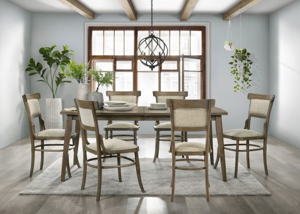 Bistro Vintage Walnut 7 Piece 72"W Dining Table Set with Off White Fabric Dining Chairs