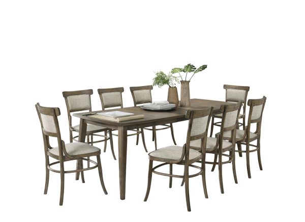 Bistro 88"W Vintage Walnut 9 Piece Dining Table with Extension Leaf and Off White Fabric Dining Chairs - Image 8