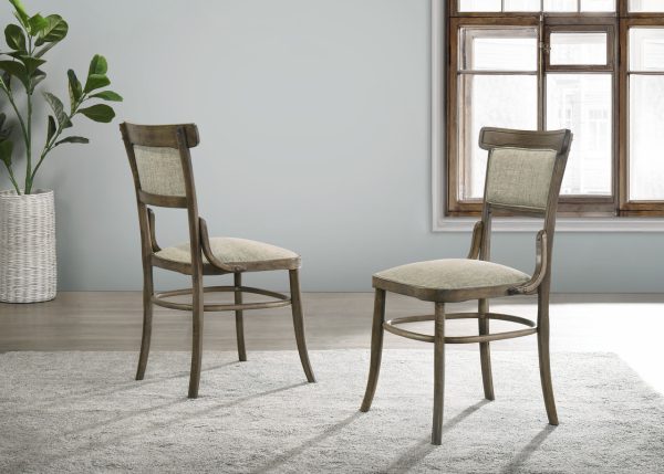 Bistro 88"W Vintage Walnut 9 Piece Dining Table with Extension Leaf and Off White Fabric Dining Chairs - Image 3