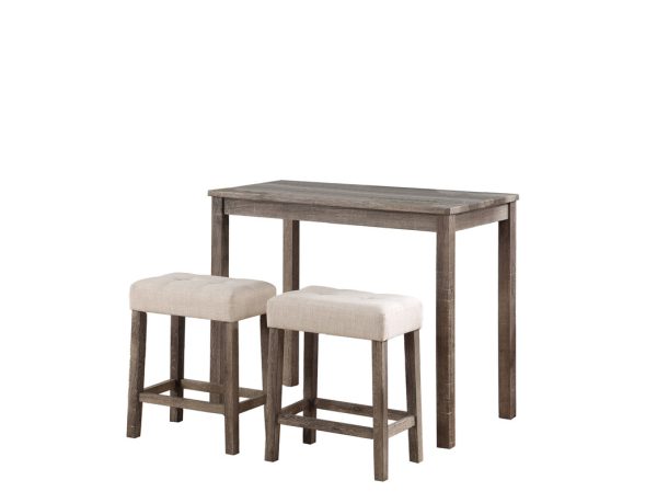 Lux Brown 3 Piece Counter Height 36"W Pub Table Set with Tufted Creamy White Linen Stools - Image 4