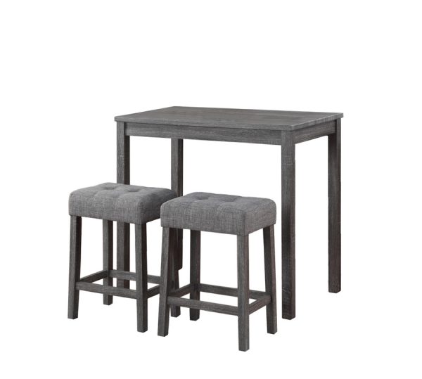 Lux Gray 3 Piece Counter Height 36"W Pub Table Set with Tufted Gray Linen Stools - Image 4