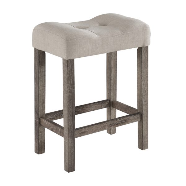 Lucian Brown 5 Piece Counter Height 36"W Pub Table Set with Tufted Creamy White Linen Stools - Image 7