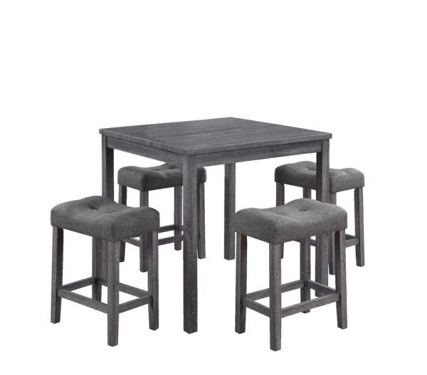 Lucian Gray 5 Piece Counter Height 36"W Pub Table Set with Tufted Gray Linen Stools - Image 3