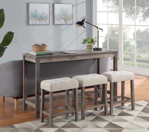 Oriana Brown 4 Piece Counter Height 36"W Pub Table Set with Tufted Creamy White Linen Stools